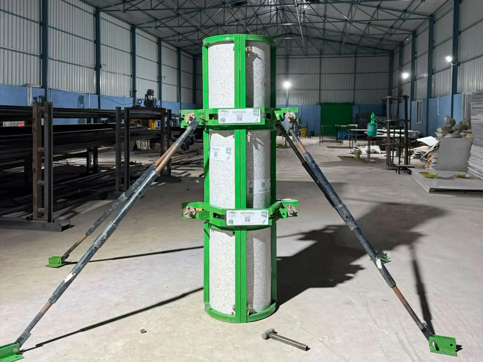 Column formwork panels positioned on site