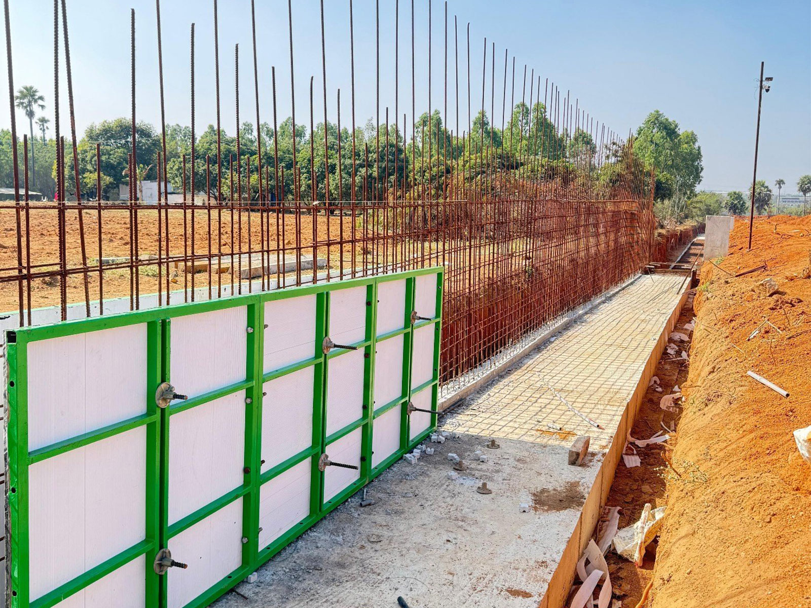 Wall formwork installation on site