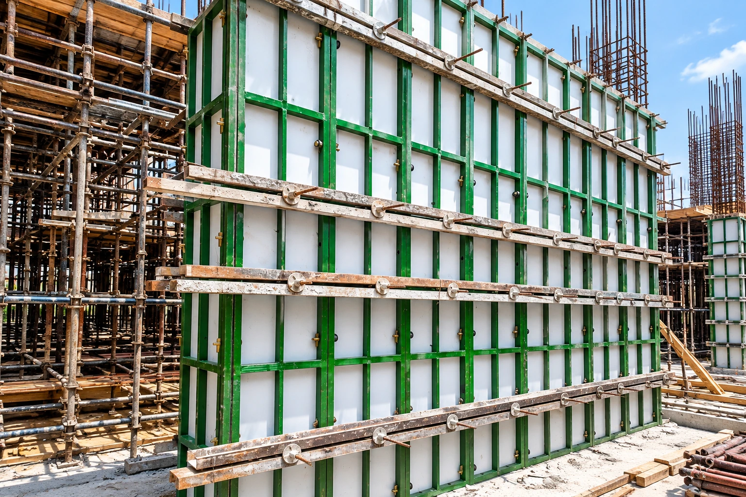 Wall formwork installation on site
